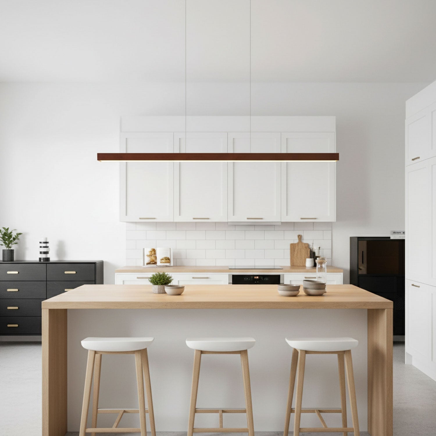 LED Pendelleuchte Holz länglich, Moderne Hängelampe Esszimmer