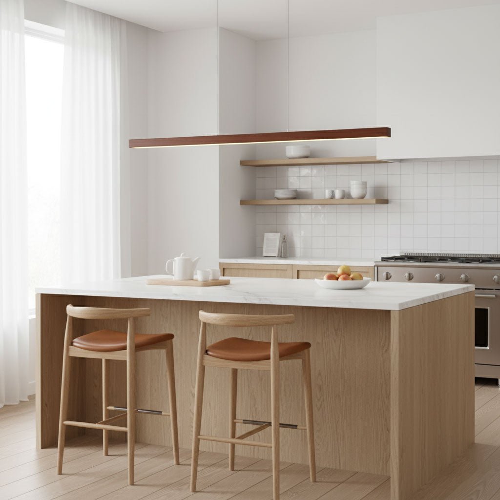 LED Pendelleuchte Holz länglich, Moderne Hängelampe Esszimmer