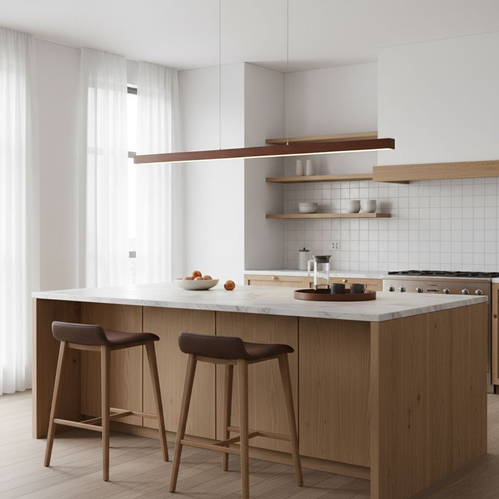 LED Pendelleuchte Holz länglich, Moderne Hängelampe Esszimmer