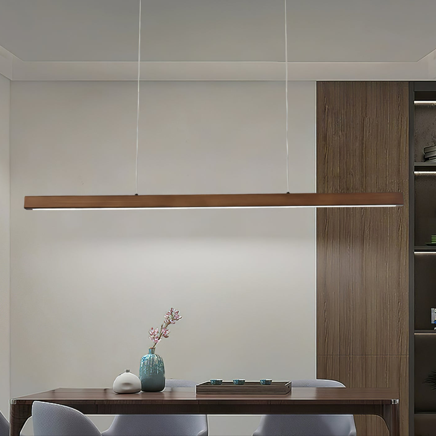 LED Pendelleuchte Holz länglich, Moderne Hängelampe Esszimmer