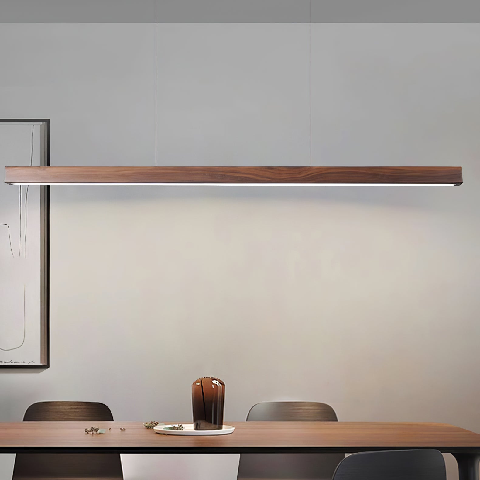 LED Pendelleuchte Holz länglich, Moderne Hängelampe Esszimmer