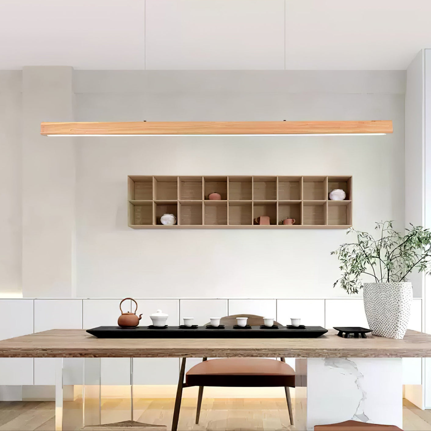 LED Pendelleuchte Holz länglich, Moderne Hängelampe Esszimmer