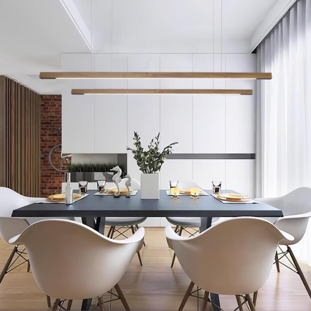 LED Pendelleuchte Holz länglich, Moderne Hängelampe Esszimmer