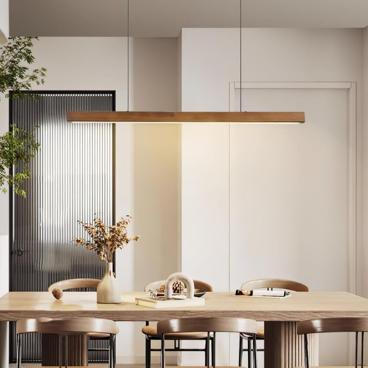LED Pendelleuchte Holz länglich, Moderne Hängelampe Esszimmer