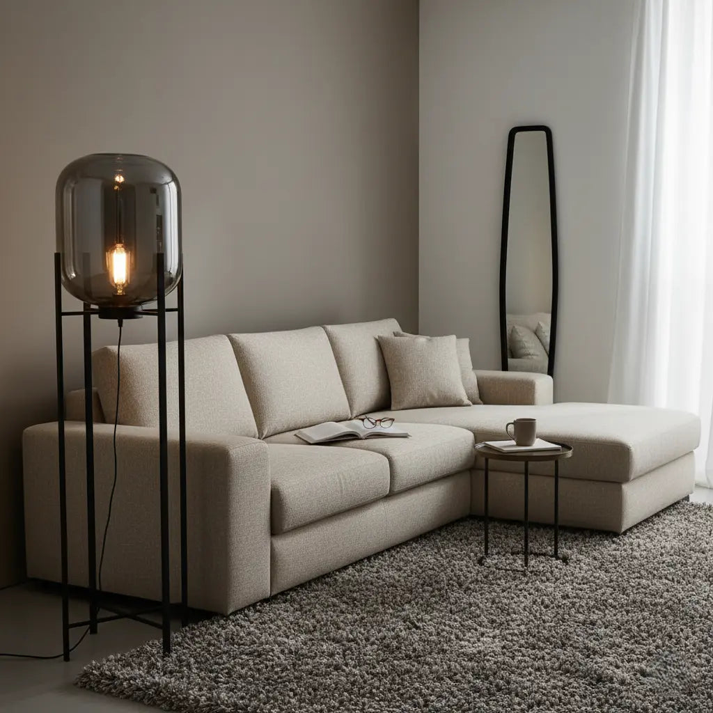 Stehlampe Glas Schwarz, Design Stehleuchte E27 Amber/Smoke 100/140 cm