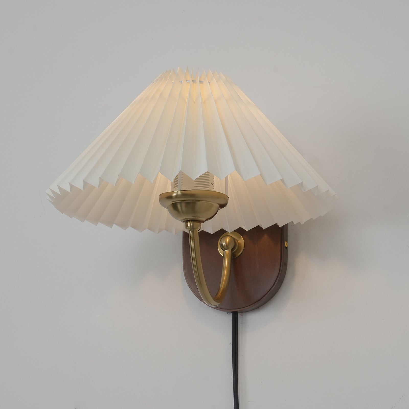 Wandleuchte Stoff Plissee Eschenholz, Vintage Dimmbar Plug In E27