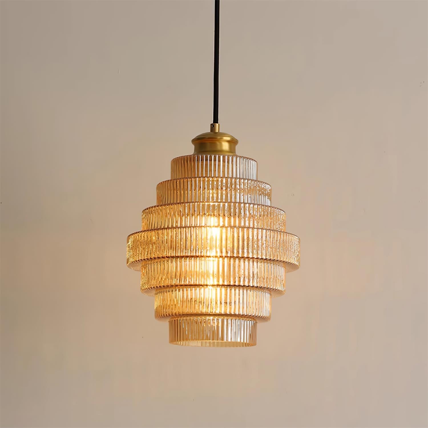 Pendelleuchte Glas Geriffelt, Messing Vintage Mid Century Design