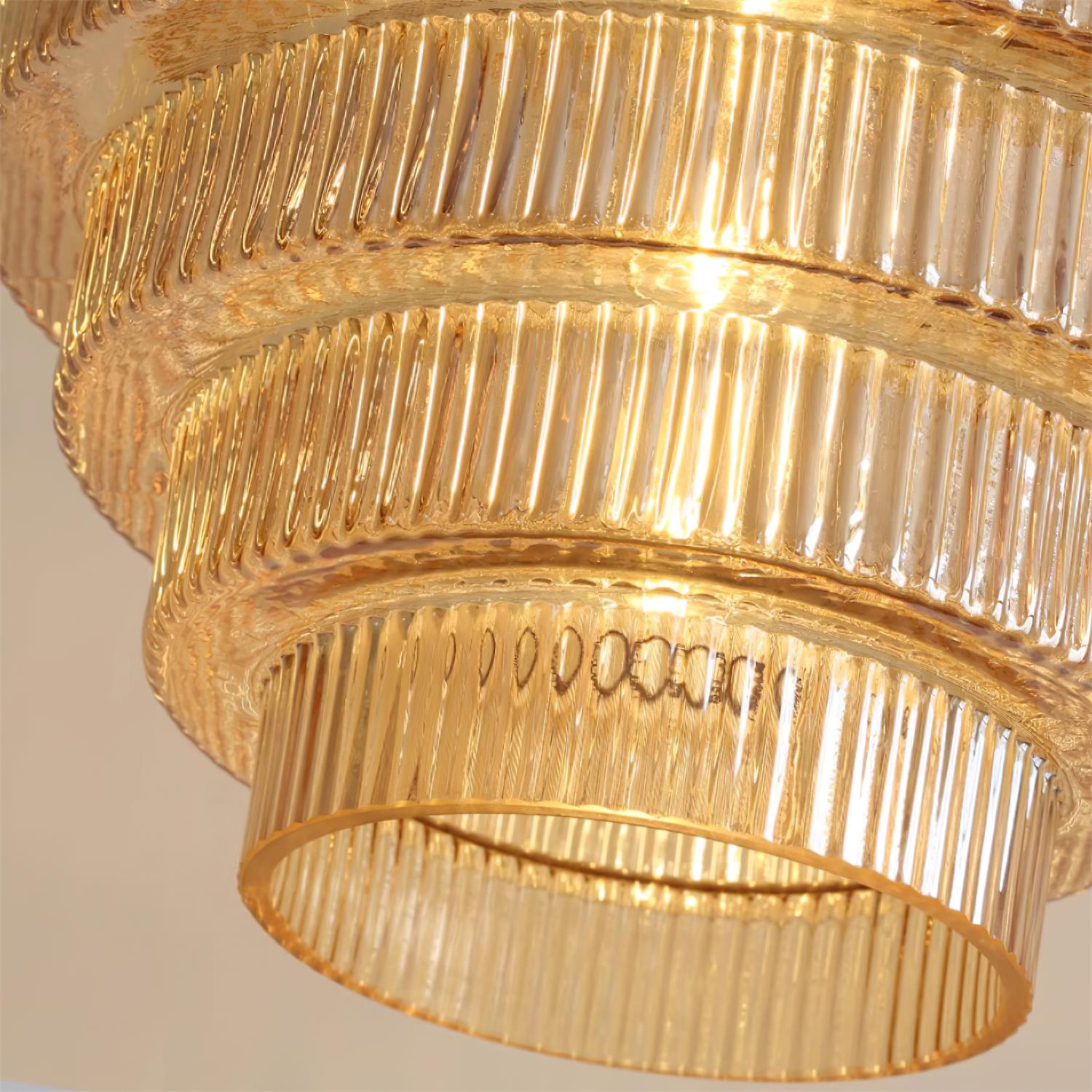 Pendelleuchte Glas Geriffelt, Messing Vintage Mid Century Design