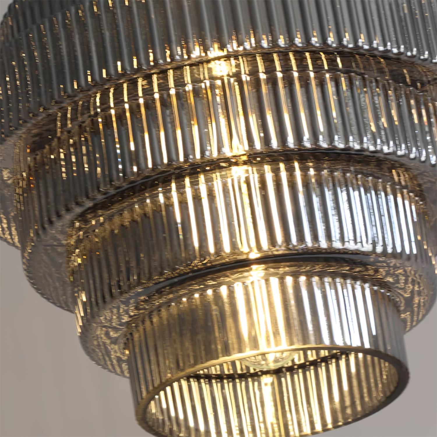 Pendelleuchte Glas Geriffelt, Messing Vintage Mid Century Design