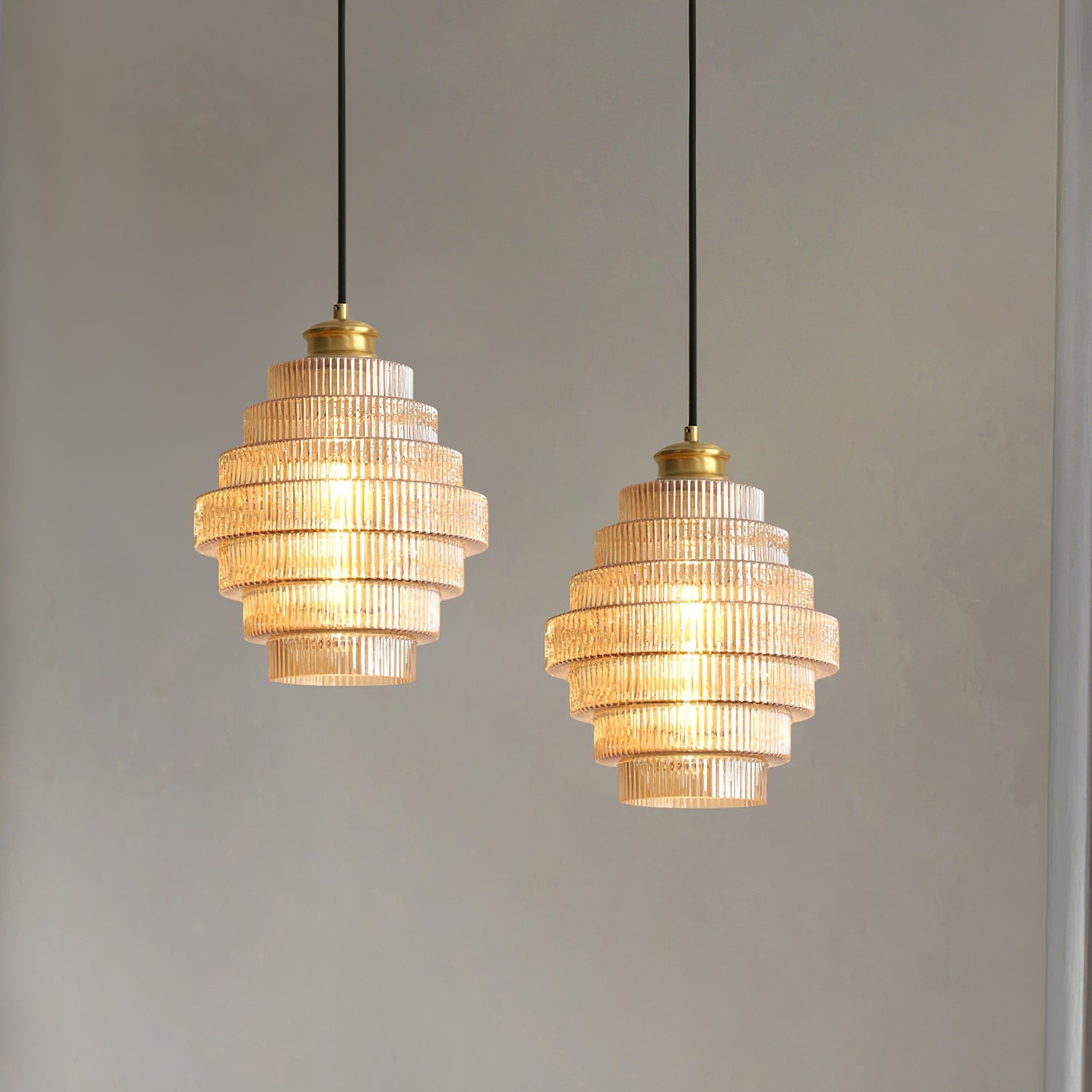 Pendelleuchte Glas Geriffelt, Messing Vintage Mid Century Design