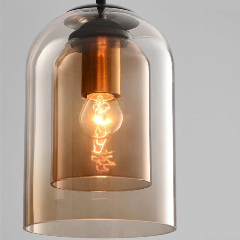 Glas Pendelleuchte doppelt, Moderne Hängelampe Rauchglas