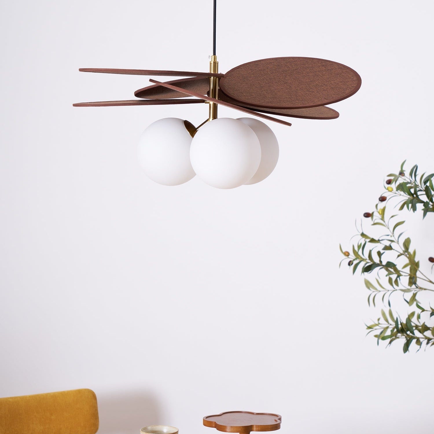 Pendelleuchte Rattan Natur Ø45 cm, Boho Hängeleuchte Handgefertigt