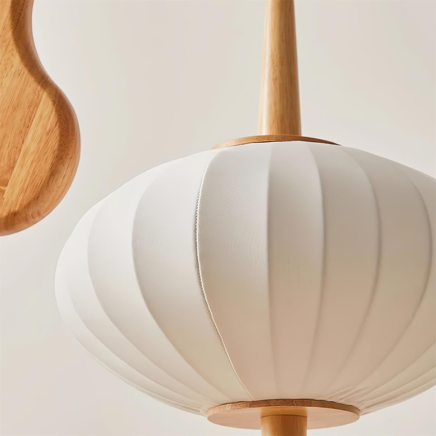 Stehlampe Stoff Holz Rund, Design Stehleuchte Skandinavisch E27