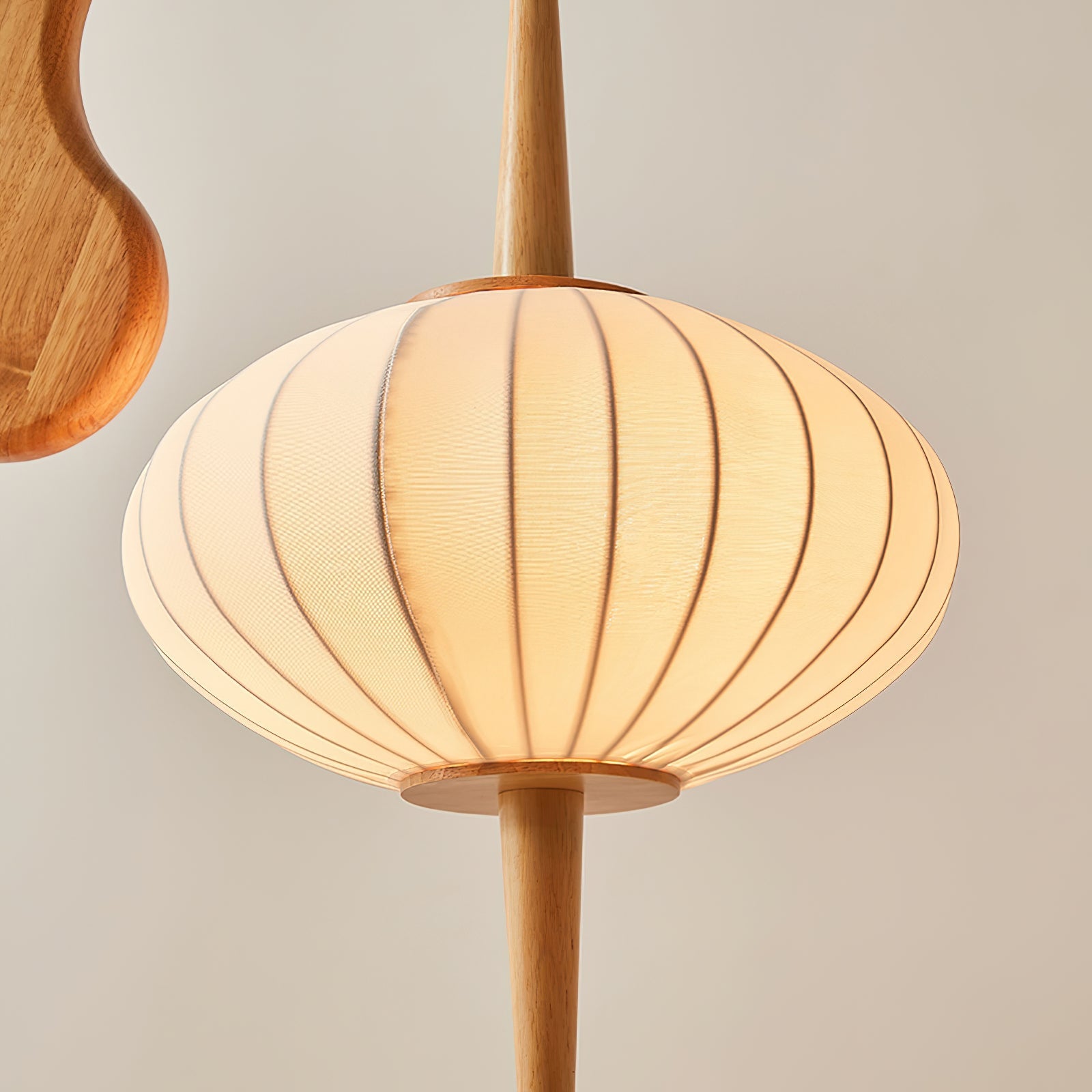 Stehlampe Stoff Holz Rund, Design Stehleuchte Skandinavisch E27