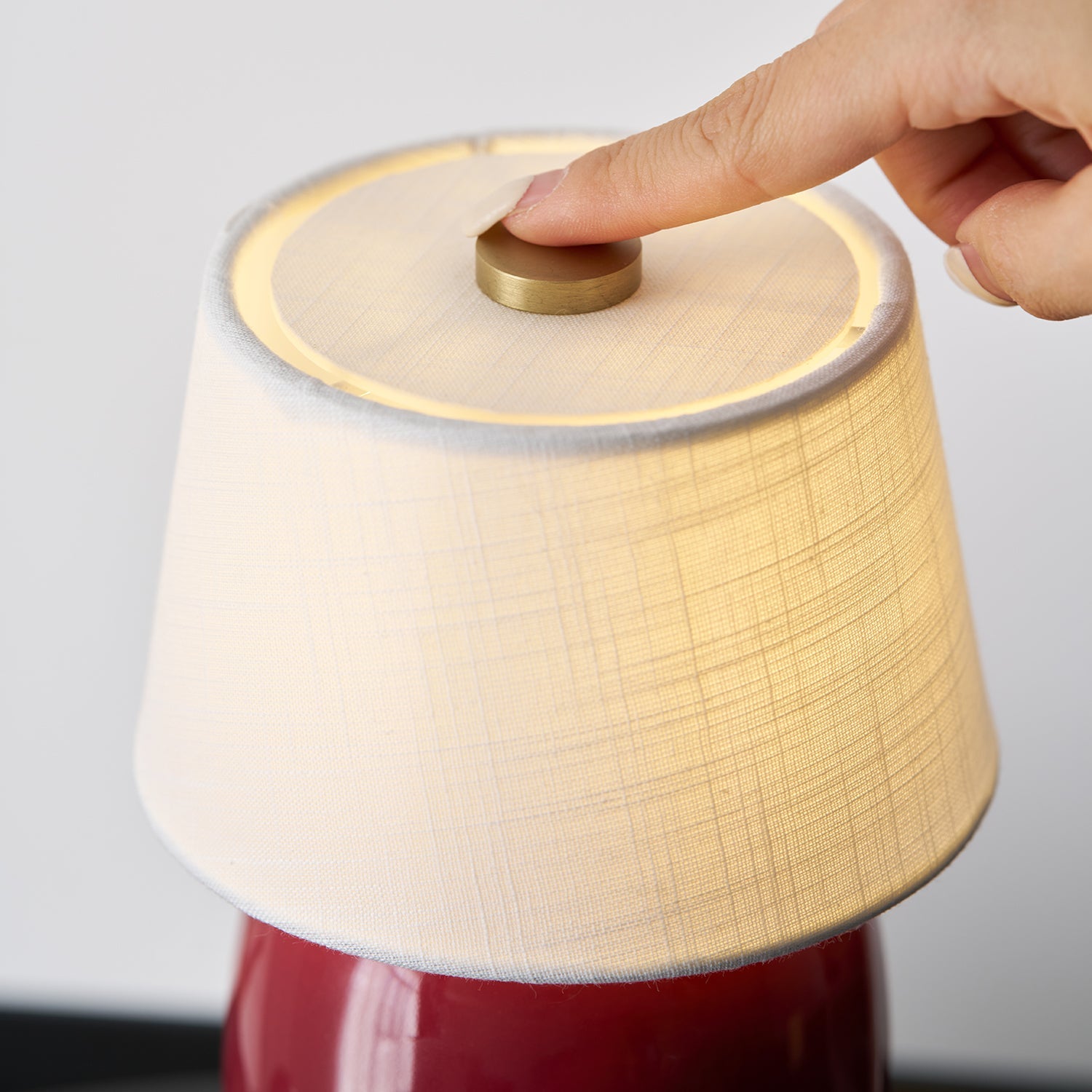 Keramik Tischlampe Stoff Schirm, Dimmbar Touch LED Warmweiß mit USB Anschluss