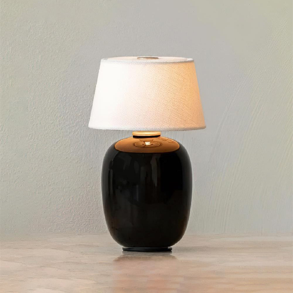 Keramik Tischlampe Stoff Schirm, Dimmbar Touch LED Warmweiß mit USB Anschluss