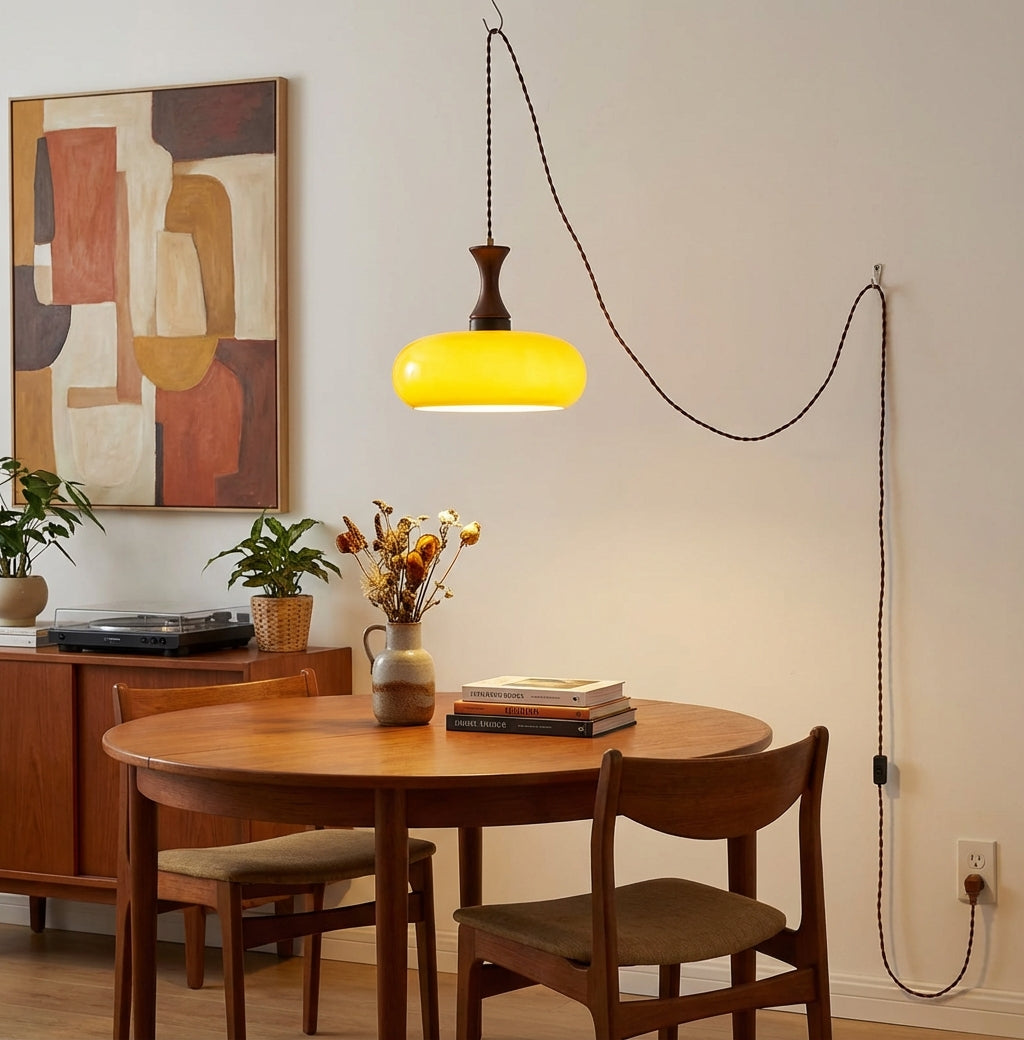 Pendelleuchte Glas Vintage Braun, Plug In Dimmbar Höhenverstellbar E27