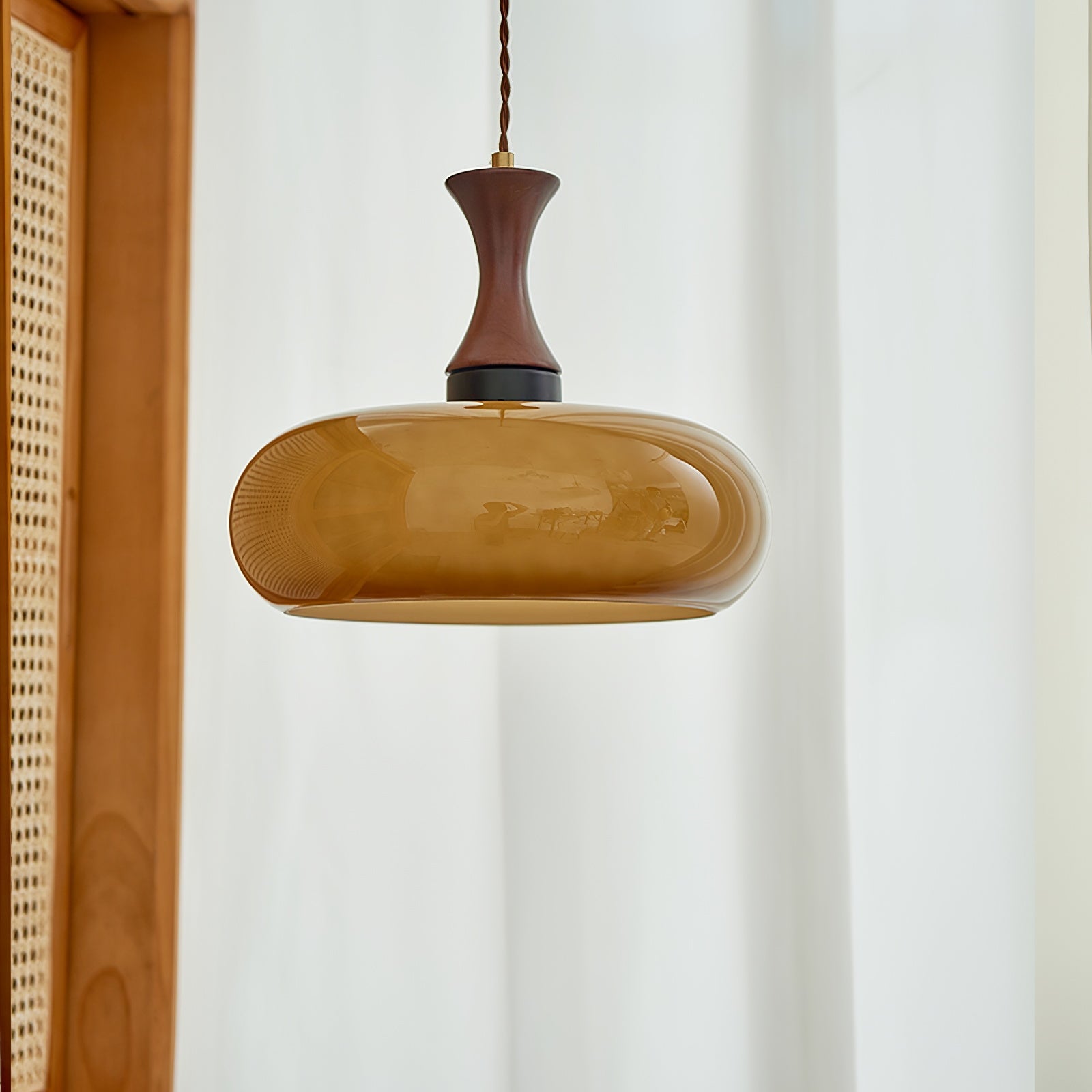 Pendelleuchte Glas Vintage Braun, Plug In Dimmbar Höhenverstellbar E27