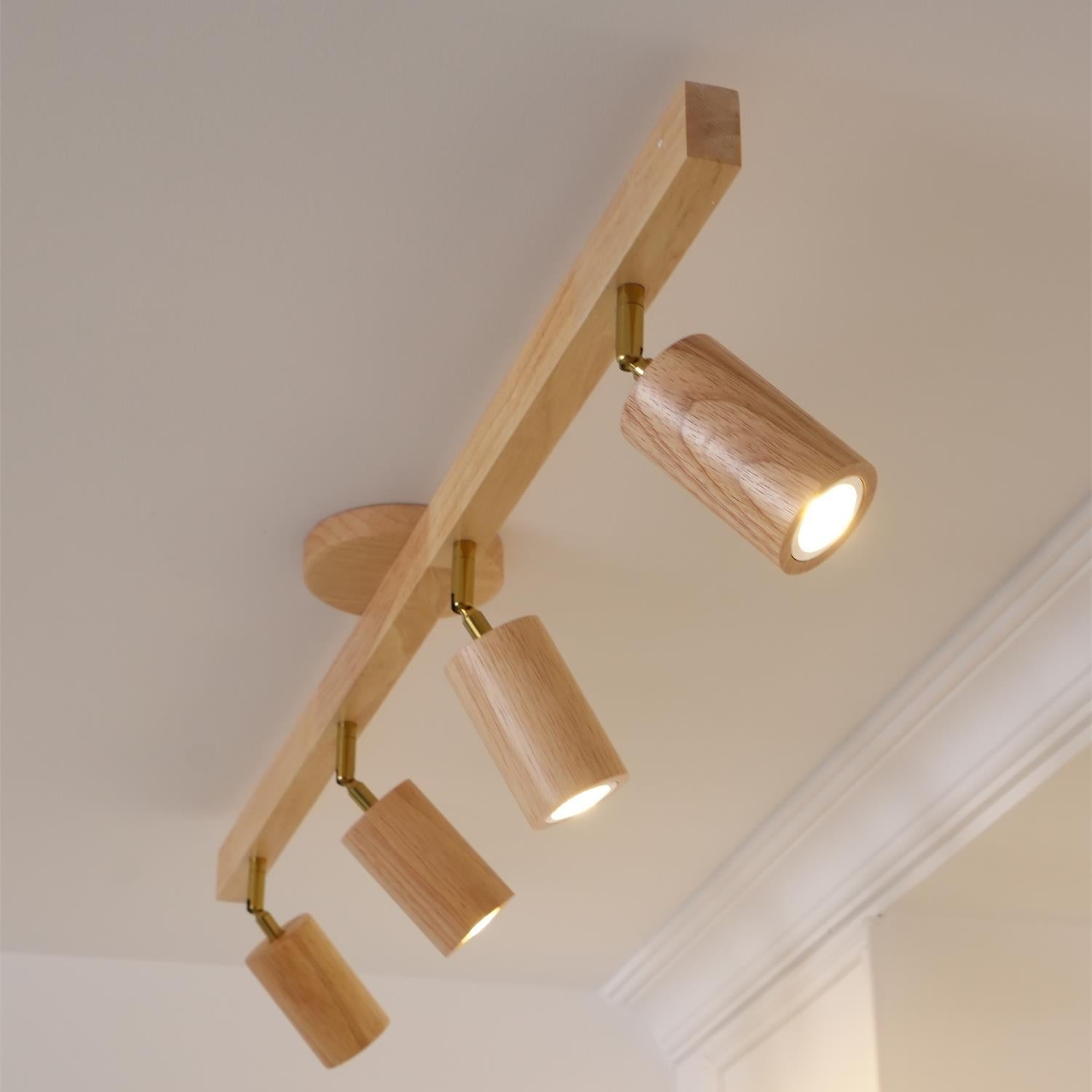 LED Schienenleuchte Holz Gold, Deckenstrahler Linear 42–120 cm