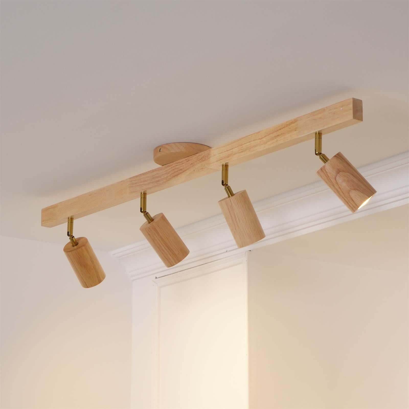 LED Schienenleuchte Holz Gold, Deckenstrahler Linear 42–120 cm
