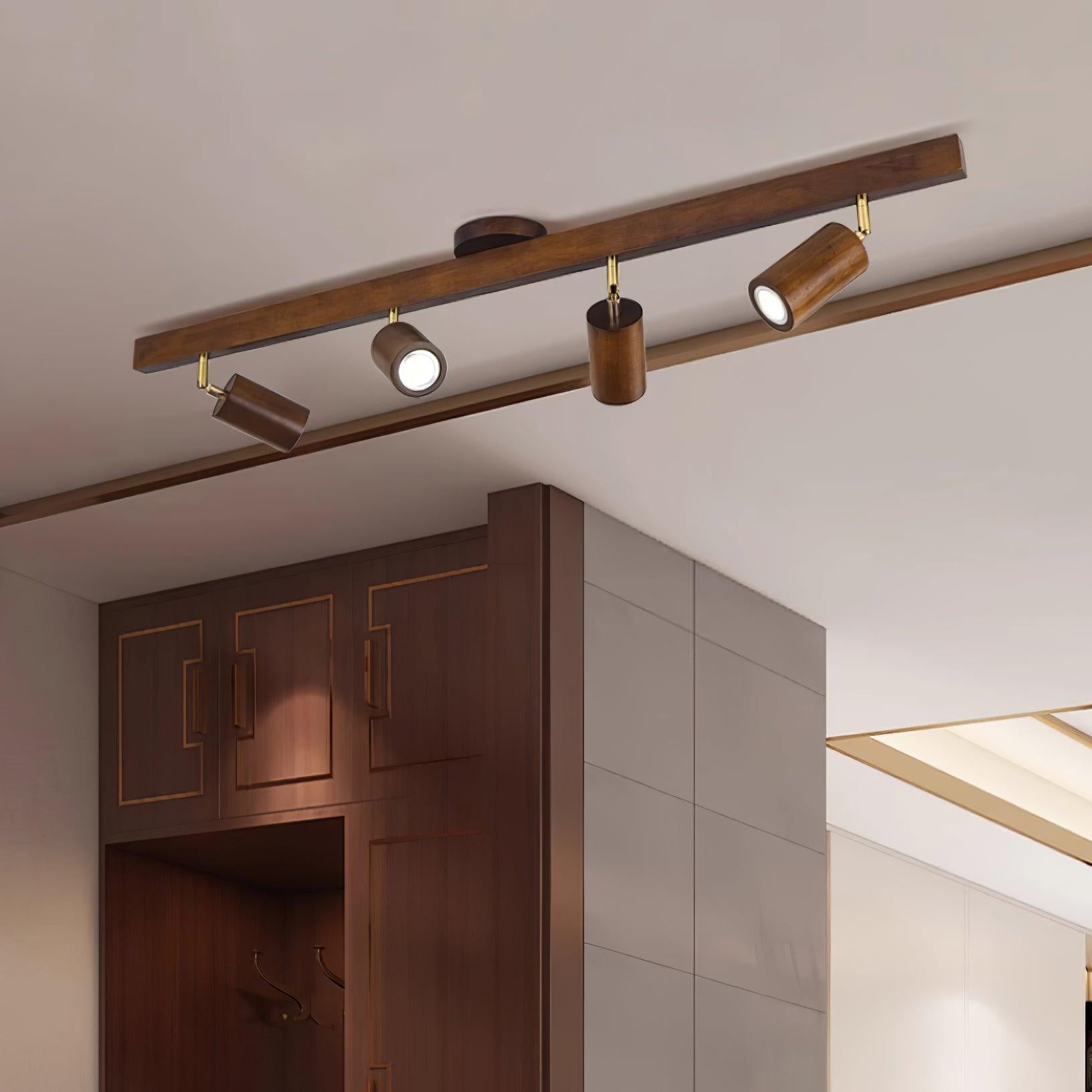 LED Schienenleuchte Holz Gold, Deckenstrahler Linear 42–120 cm