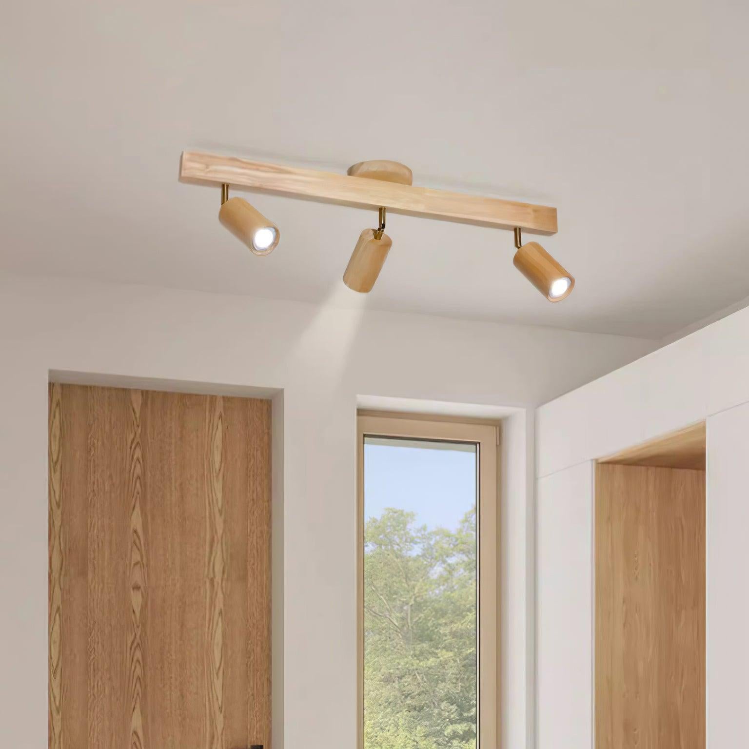 LED Schienenleuchte Holz Gold, Deckenstrahler Linear 42–120 cm