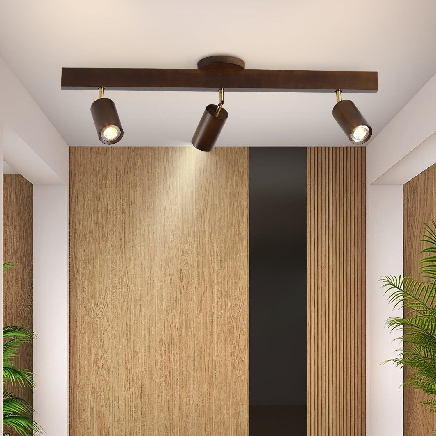 LED Schienenleuchte Holz Gold, Deckenstrahler Linear 42–120 cm