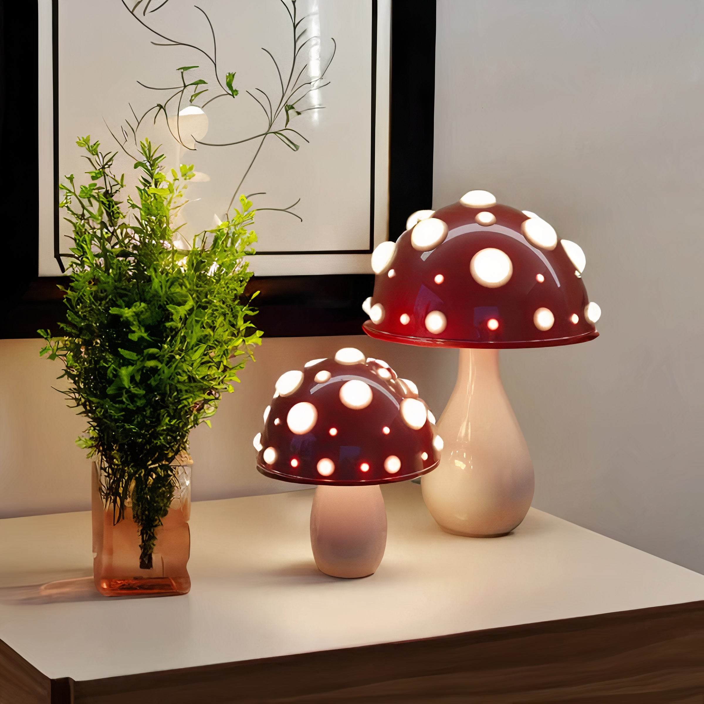 Pilz Tischlampe LED dimmbar, Kabellose Tischleuchte modern