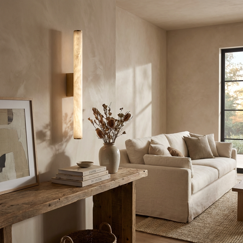 Alabaster Wandleuchte Linear, Naturstein Design Dimmbar