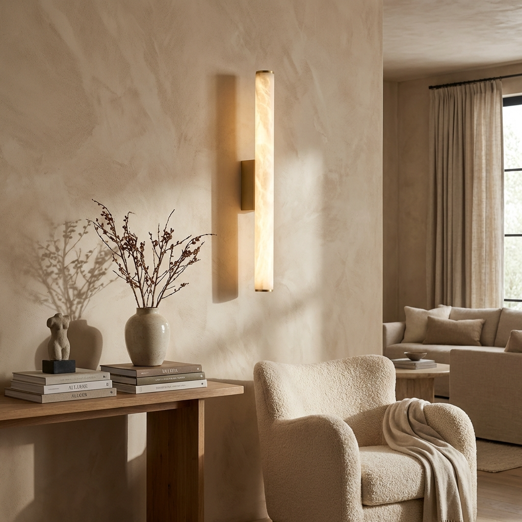Alabaster Wandleuchte Linear, Naturstein Design Dimmbar