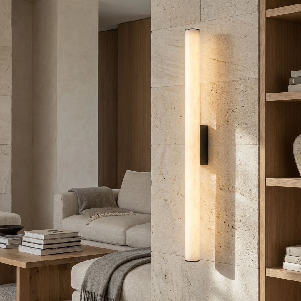 Alabaster Wandleuchte Linear, Naturstein Design Dimmbar