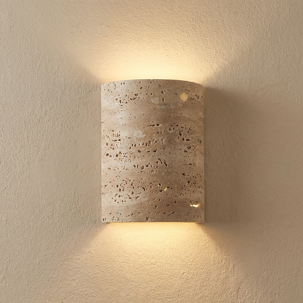 Wandleuchte Travertin Naturstein, Geschwungenes Design Warmweiß Indirekt