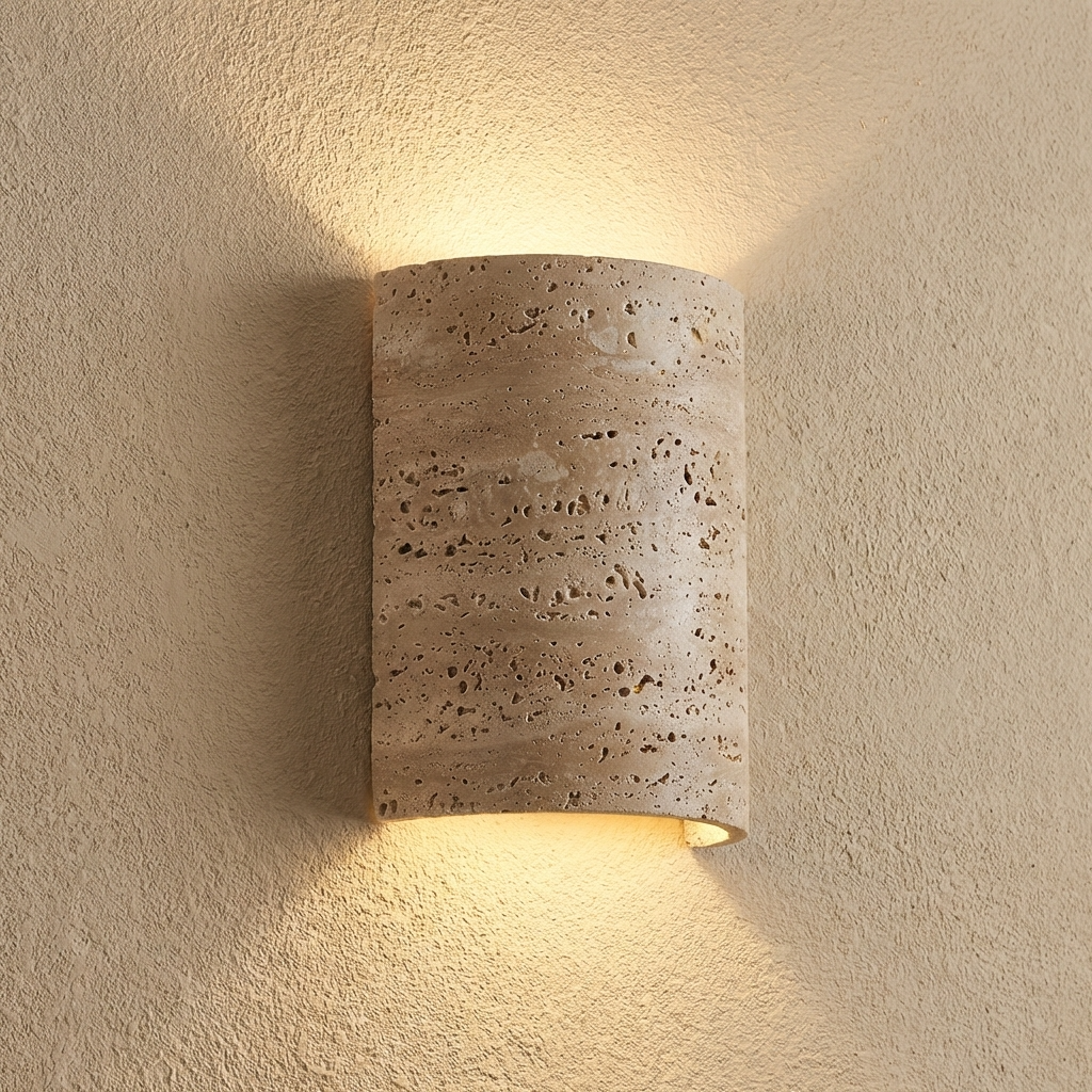 Wandleuchte Travertin Naturstein, Geschwungenes Design Warmweiß Indirekt