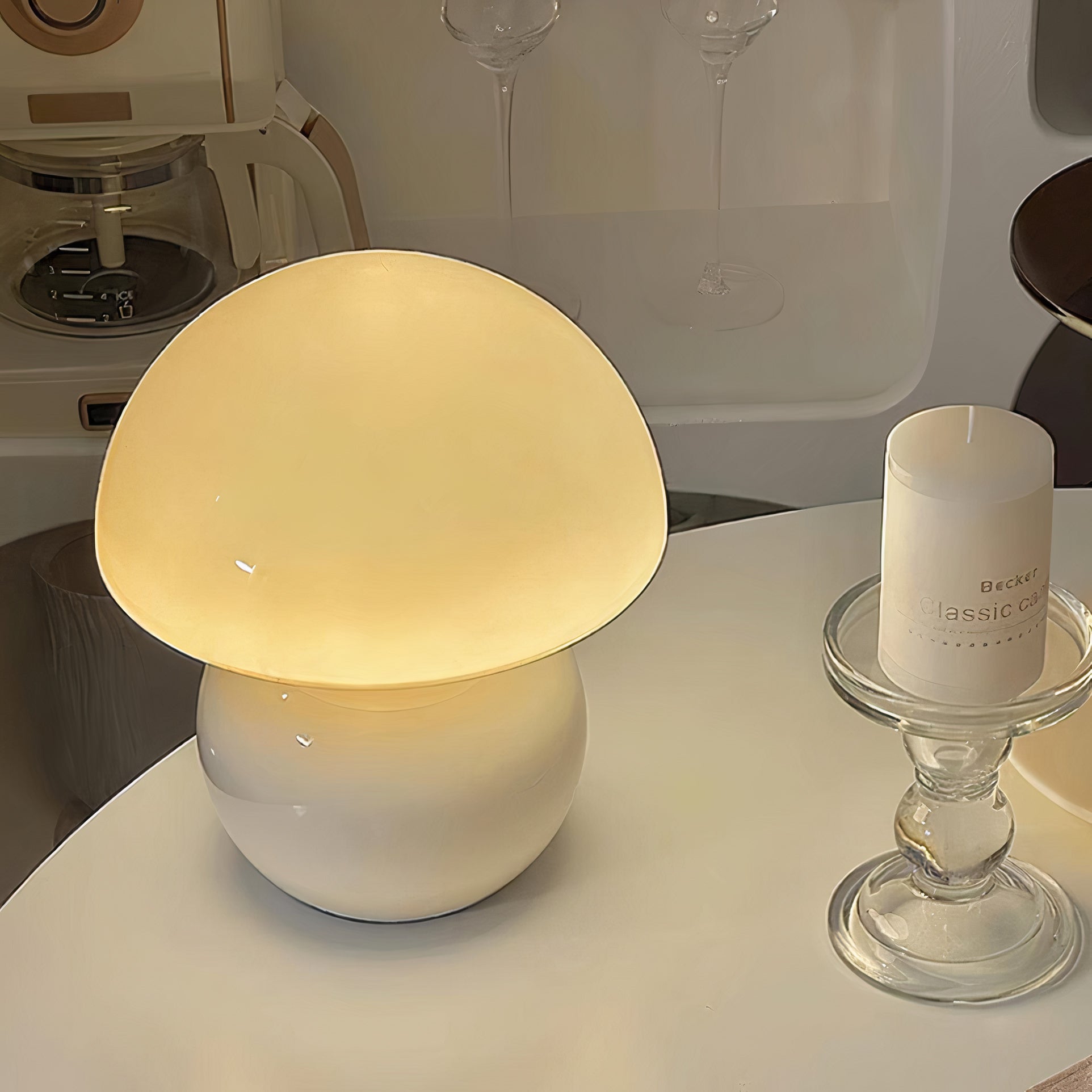 Pilz Tischlampe Glas, Retro Tischleuchte modern