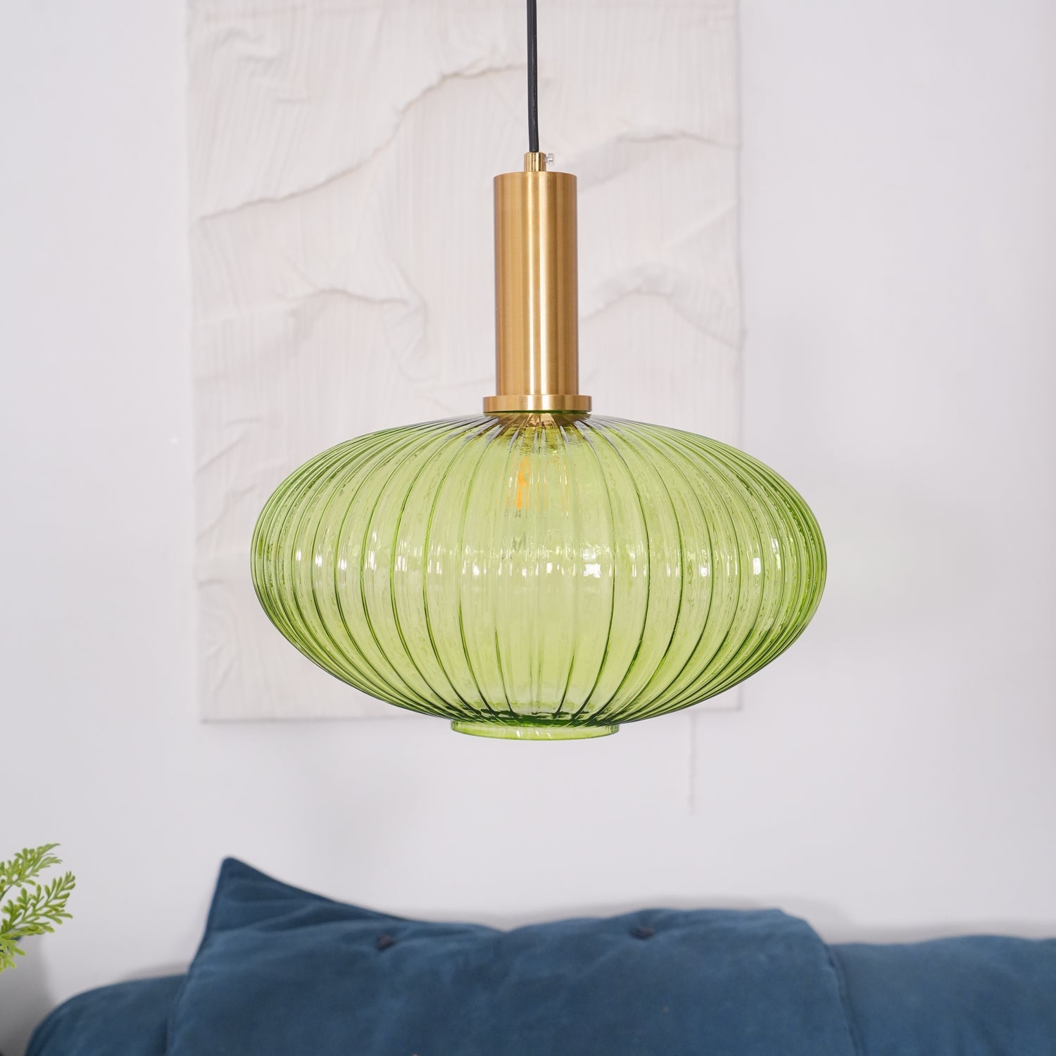 Pendelleuchte Glas Geriffelt, Vintage Design Dimmbar E27