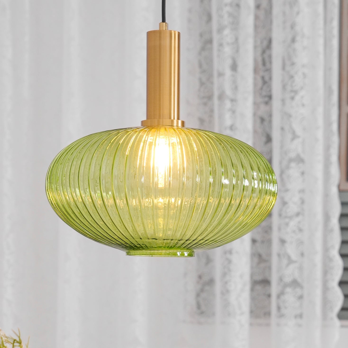 Pendelleuchte Glas Geriffelt, Vintage Design Dimmbar E27