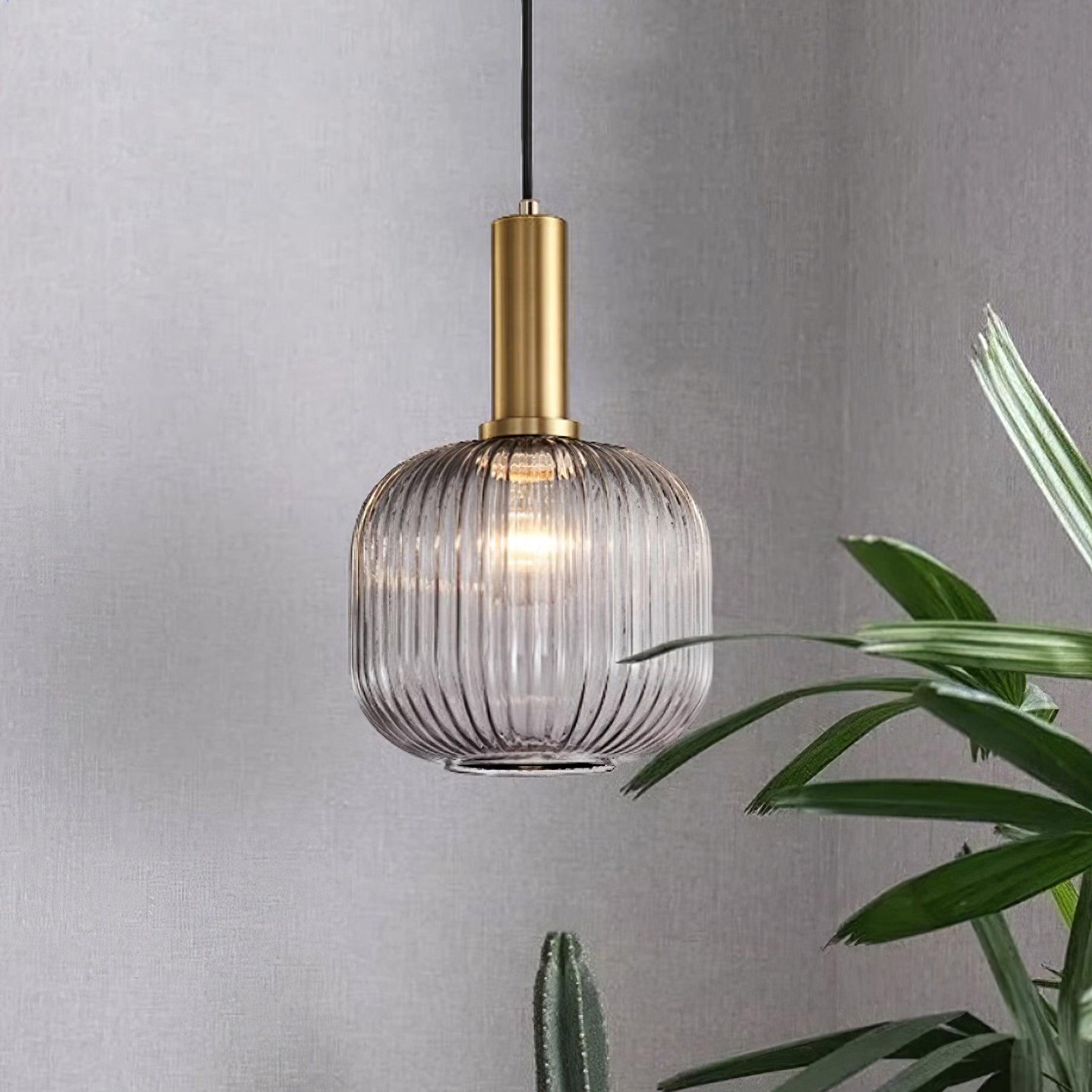 Pendelleuchte Glas Geriffelt, Vintage Design Dimmbar E27