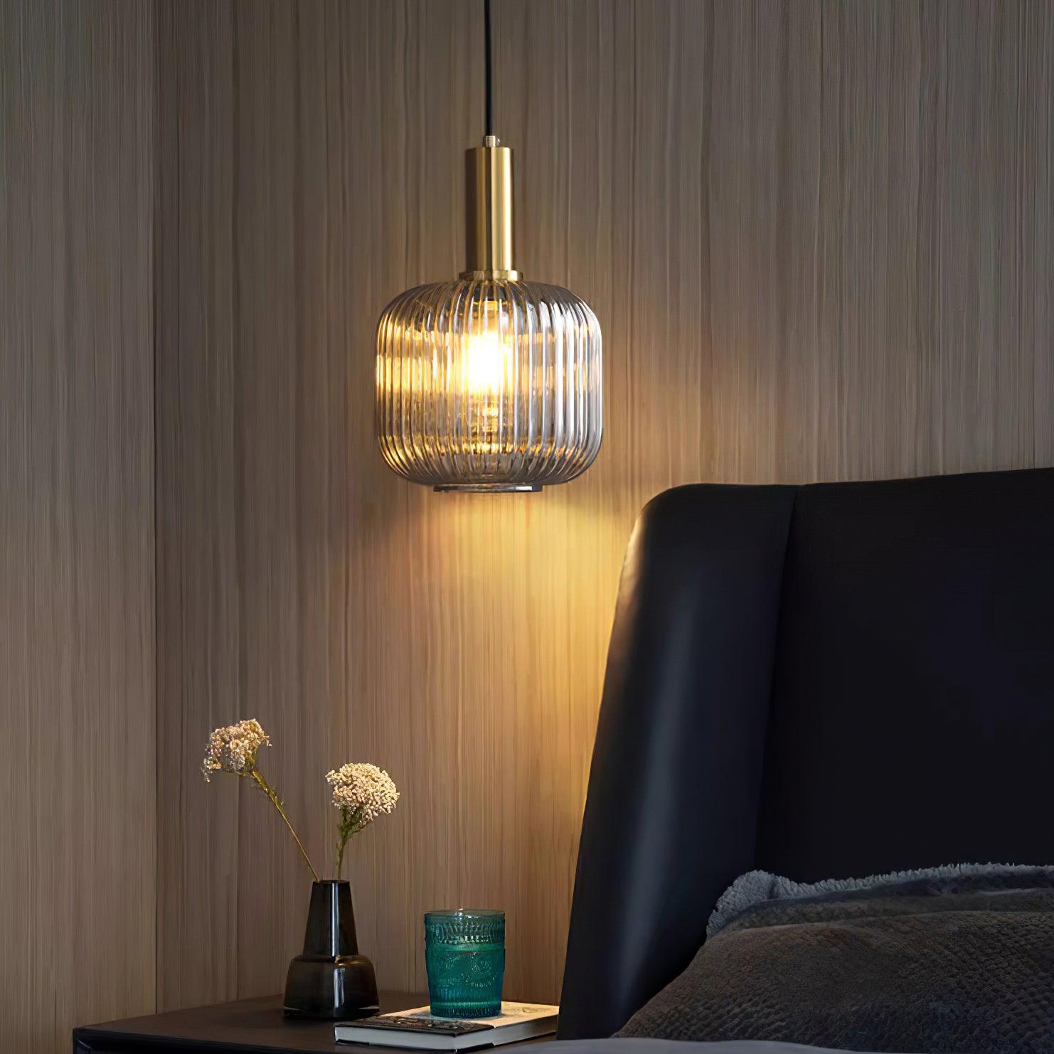 Pendelleuchte Glas Geriffelt, Vintage Design Dimmbar E27