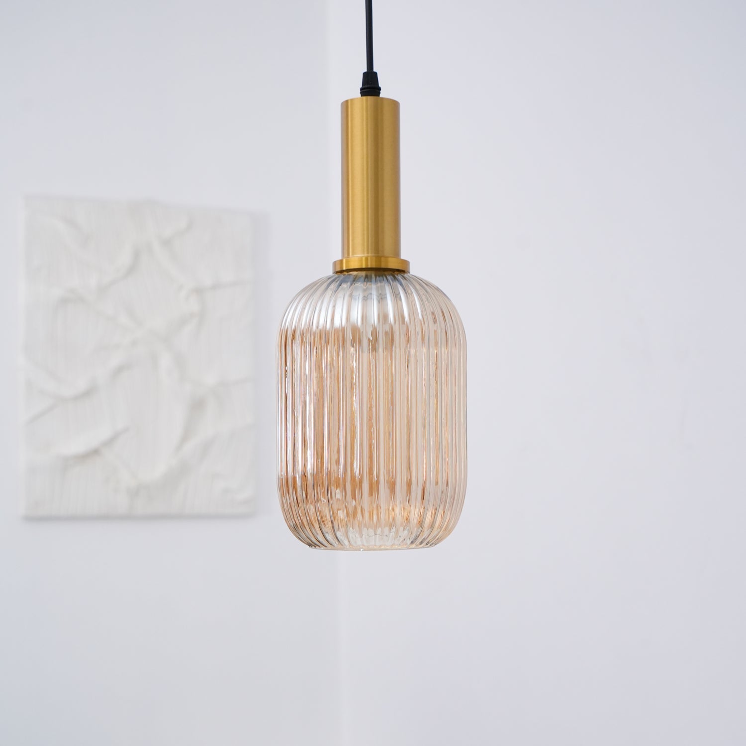 Pendelleuchte Glas Geriffelt, Vintage Design Dimmbar E27