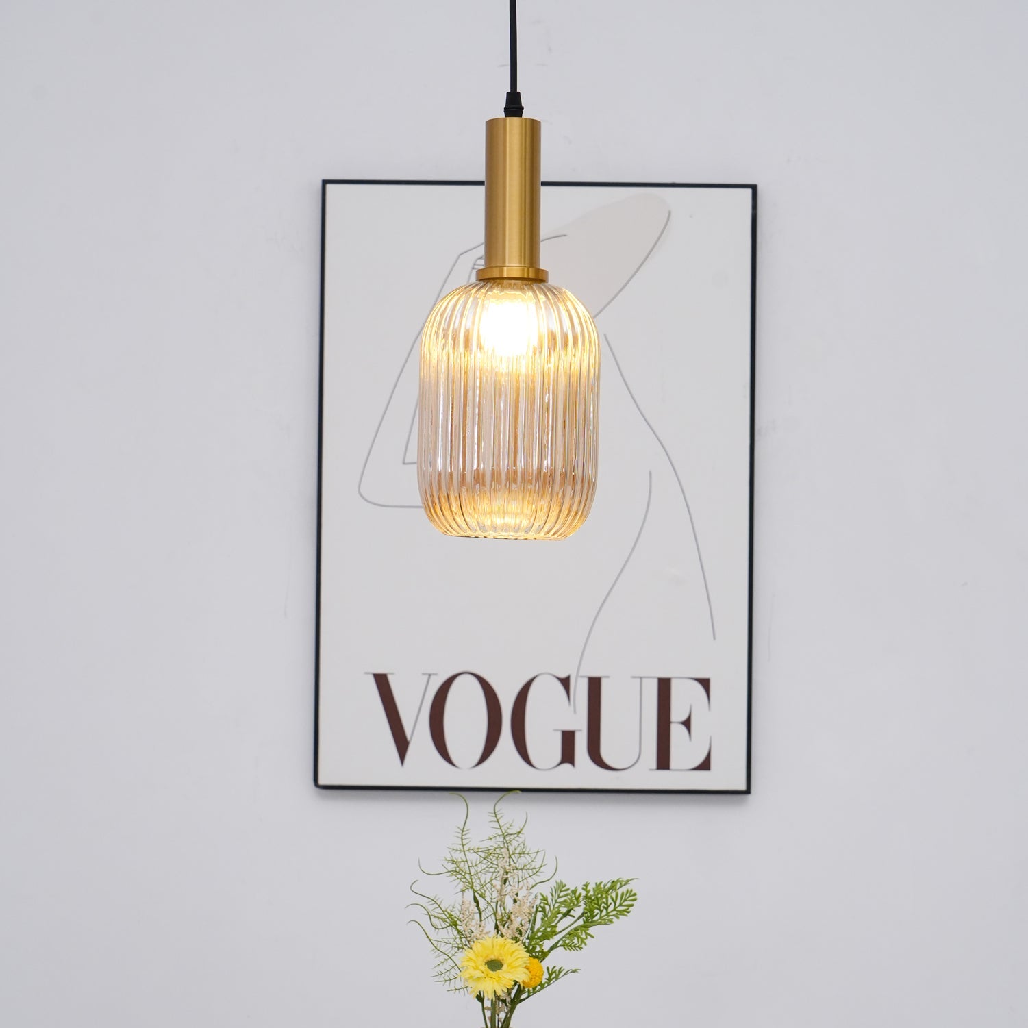 Pendelleuchte Glas Geriffelt, Vintage Design Dimmbar E27