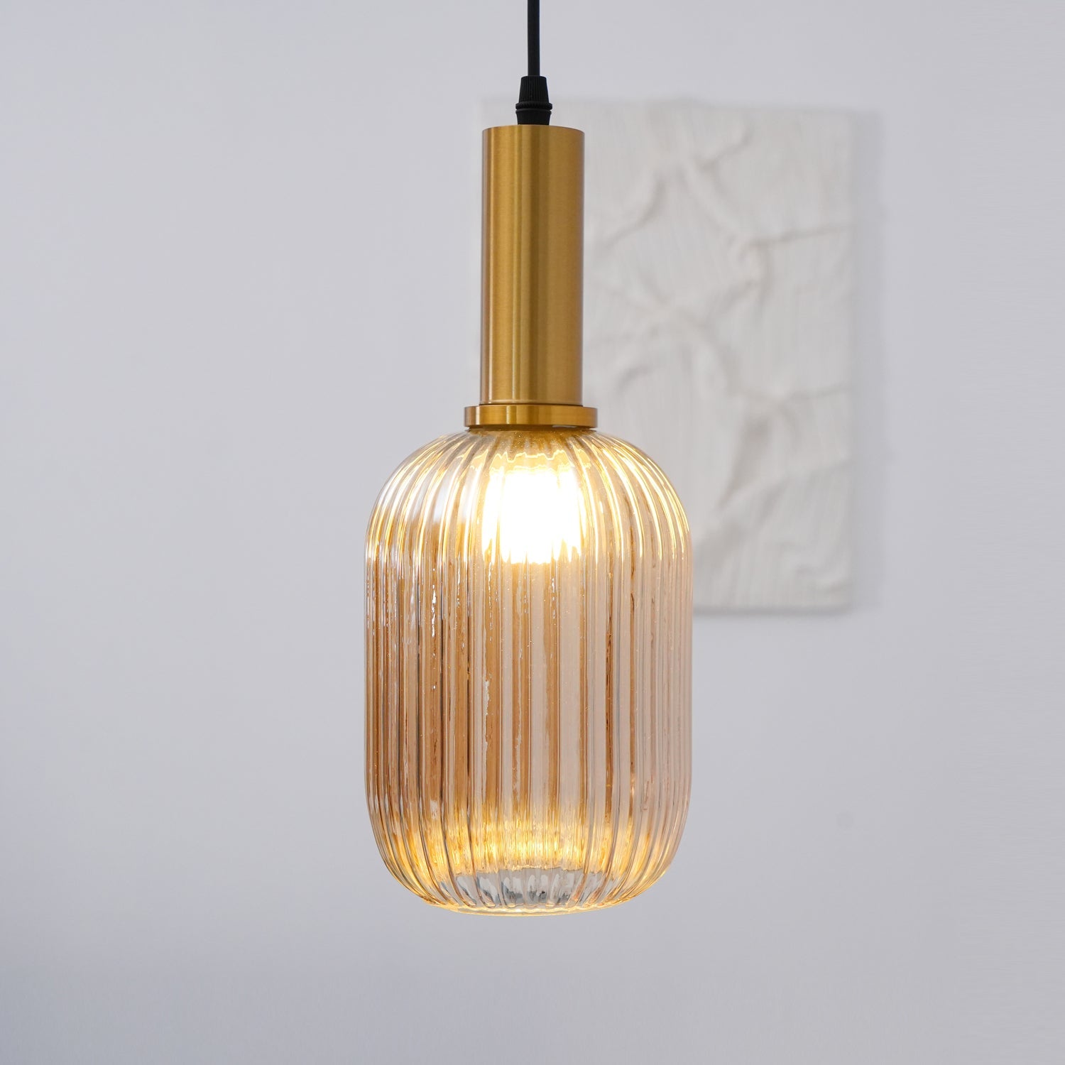 Pendelleuchte Glas Geriffelt, Vintage Design Dimmbar E27