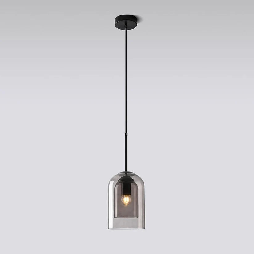 Glas Pendelleuchte doppelt, Moderne Hängelampe Rauchglas