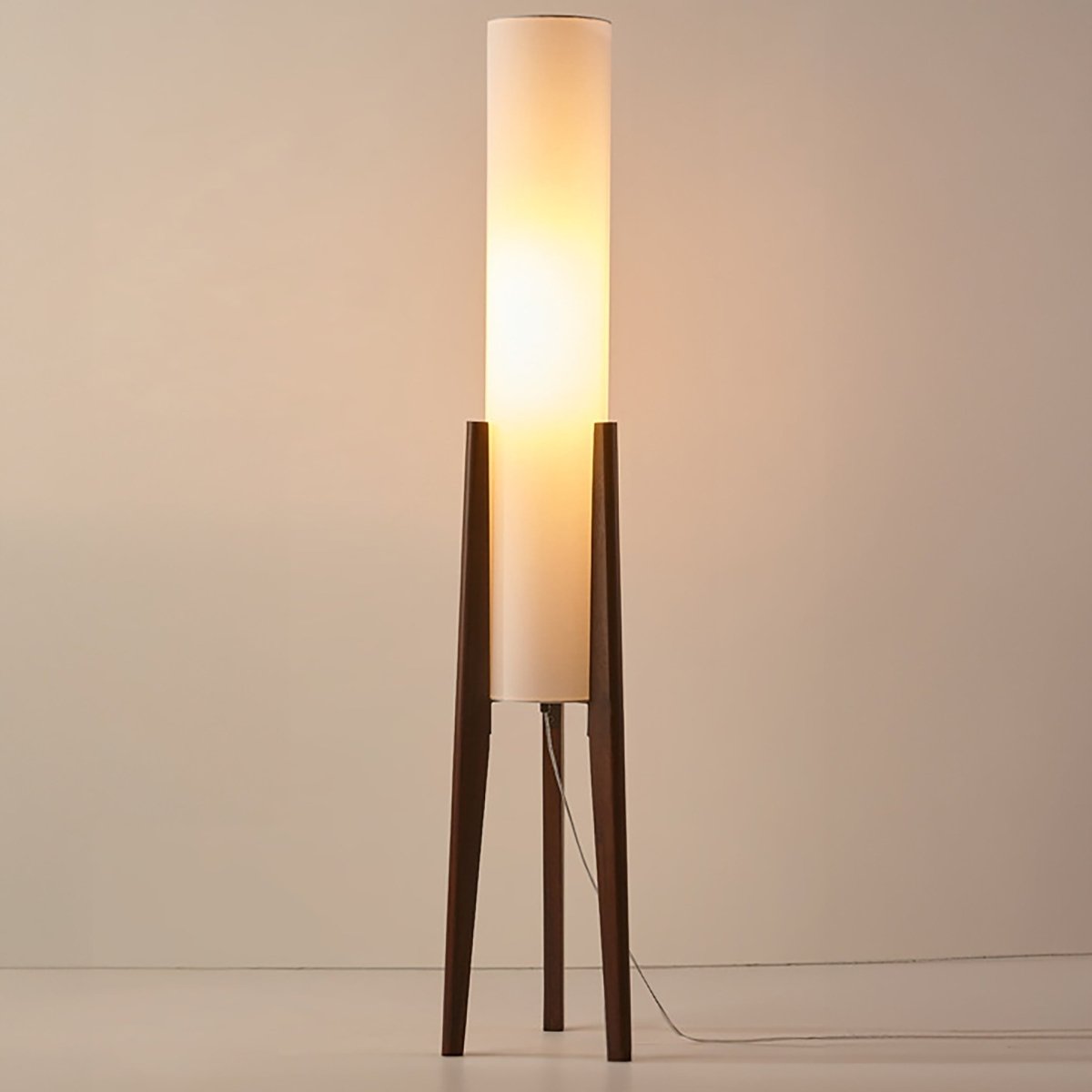 Walnuss Stehlampe Massivholz, Holz Stehlampe mit Stoffschirm