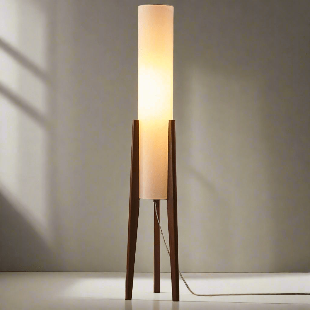 Walnuss Stehlampe Massivholz, Holz Stehlampe mit Stoffschirm