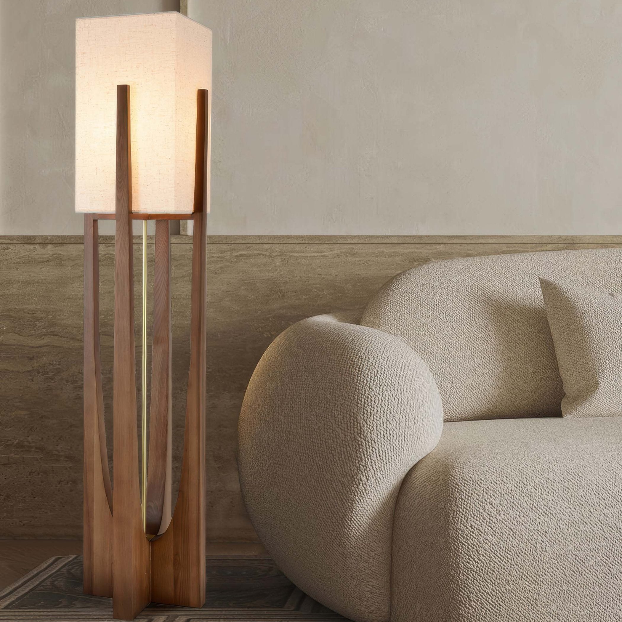Holz Stehlampe Stoffschirm, Moderne Stehleuchte
