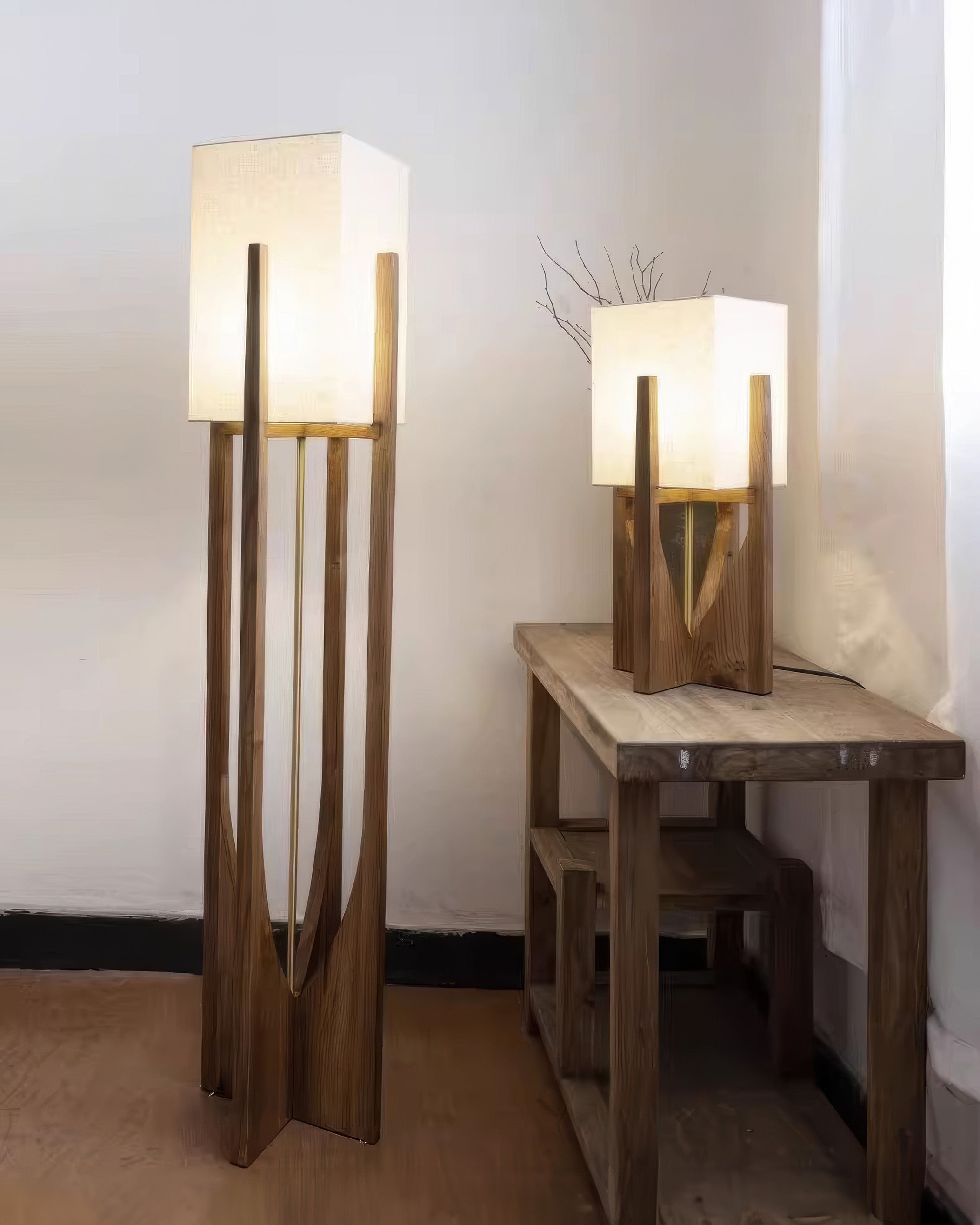 Holz Stehlampe Stoffschirm, Moderne Stehleuchte