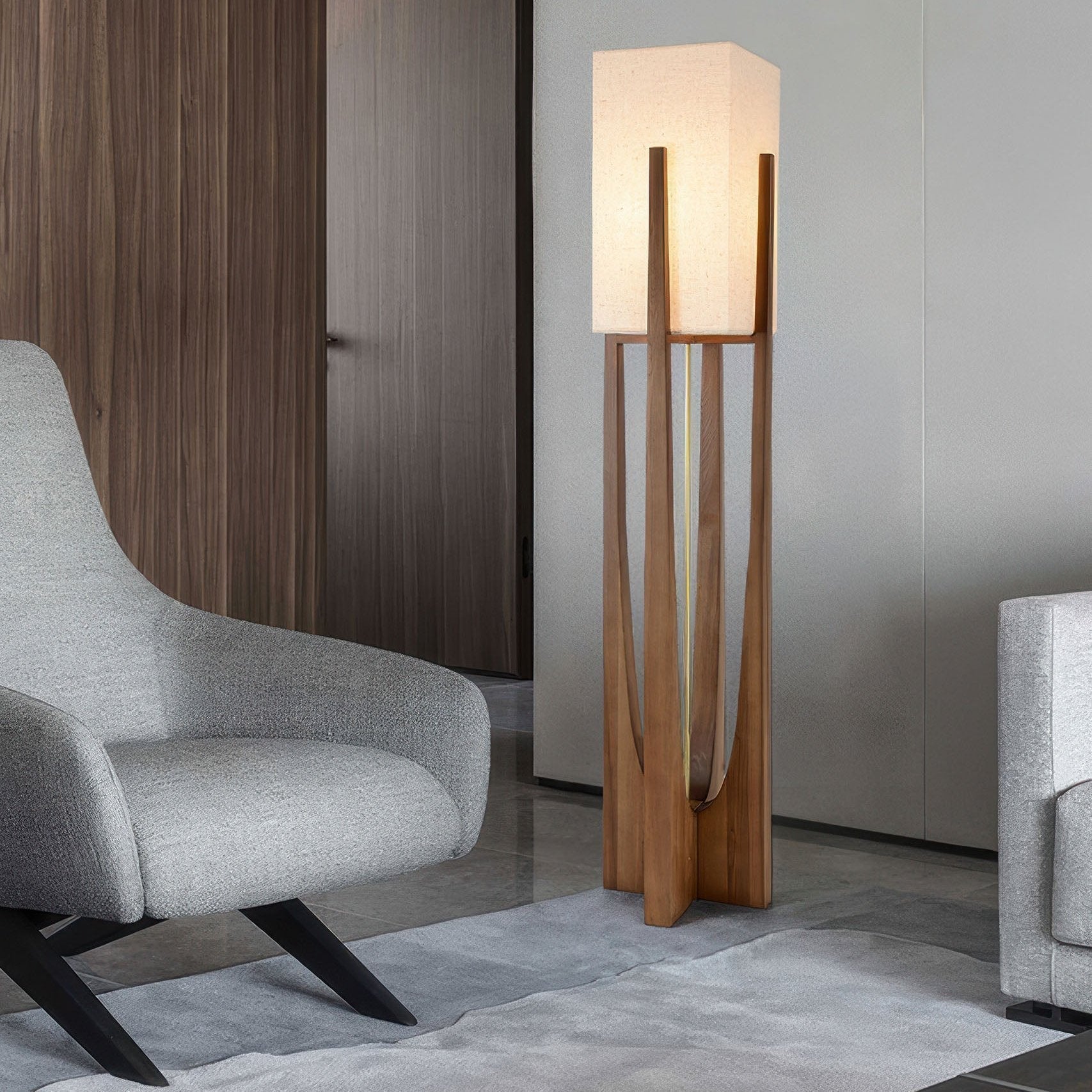 Holz Stehlampe Stoffschirm, Moderne Stehleuchte
