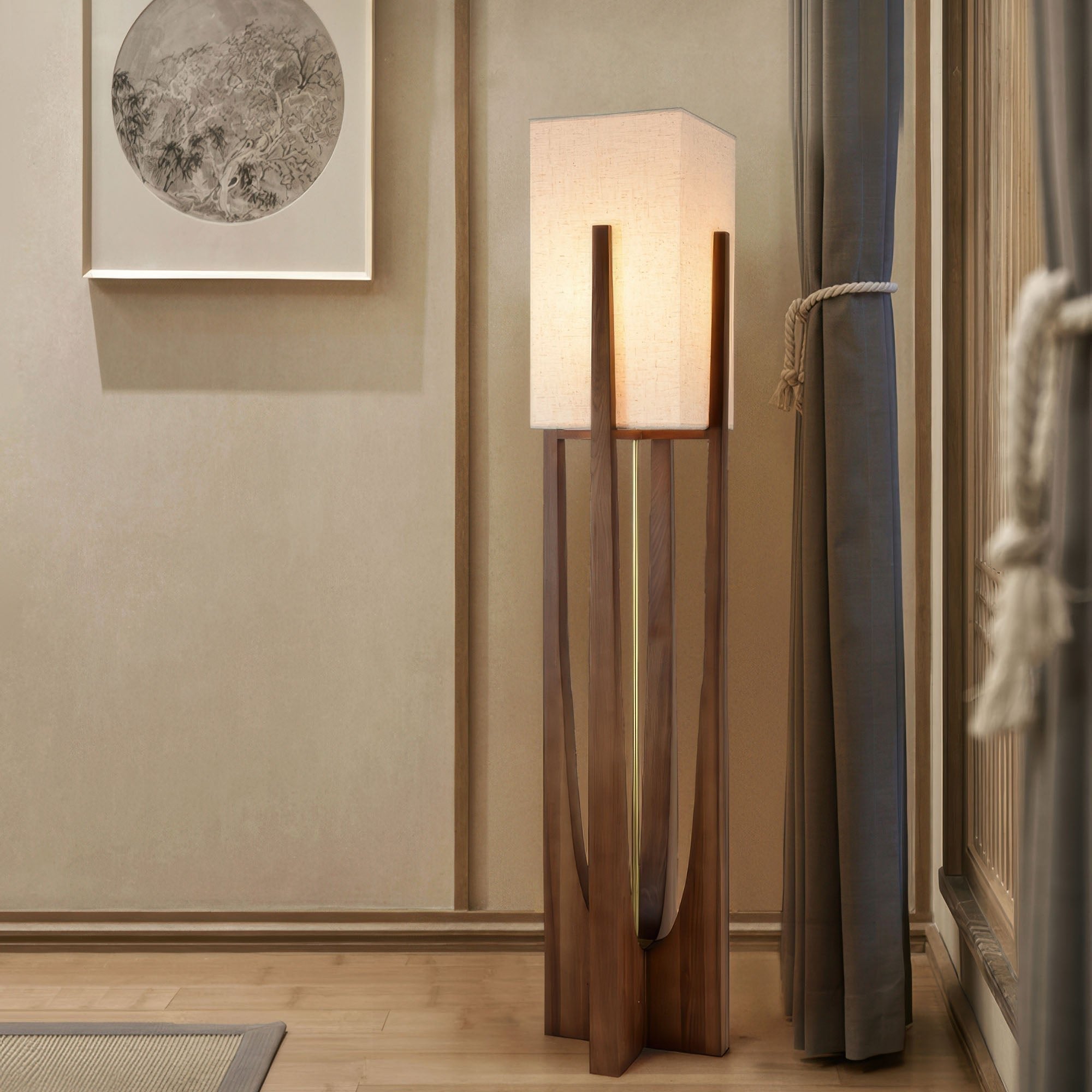 Holz Stehlampe Stoffschirm, Moderne Stehleuchte