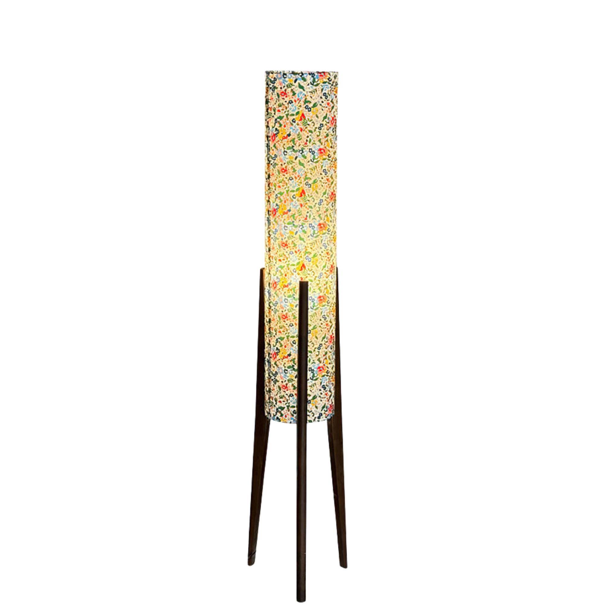 Stehlampe Blumen Stoff Holz Stativ, Design Stehleuchte E27