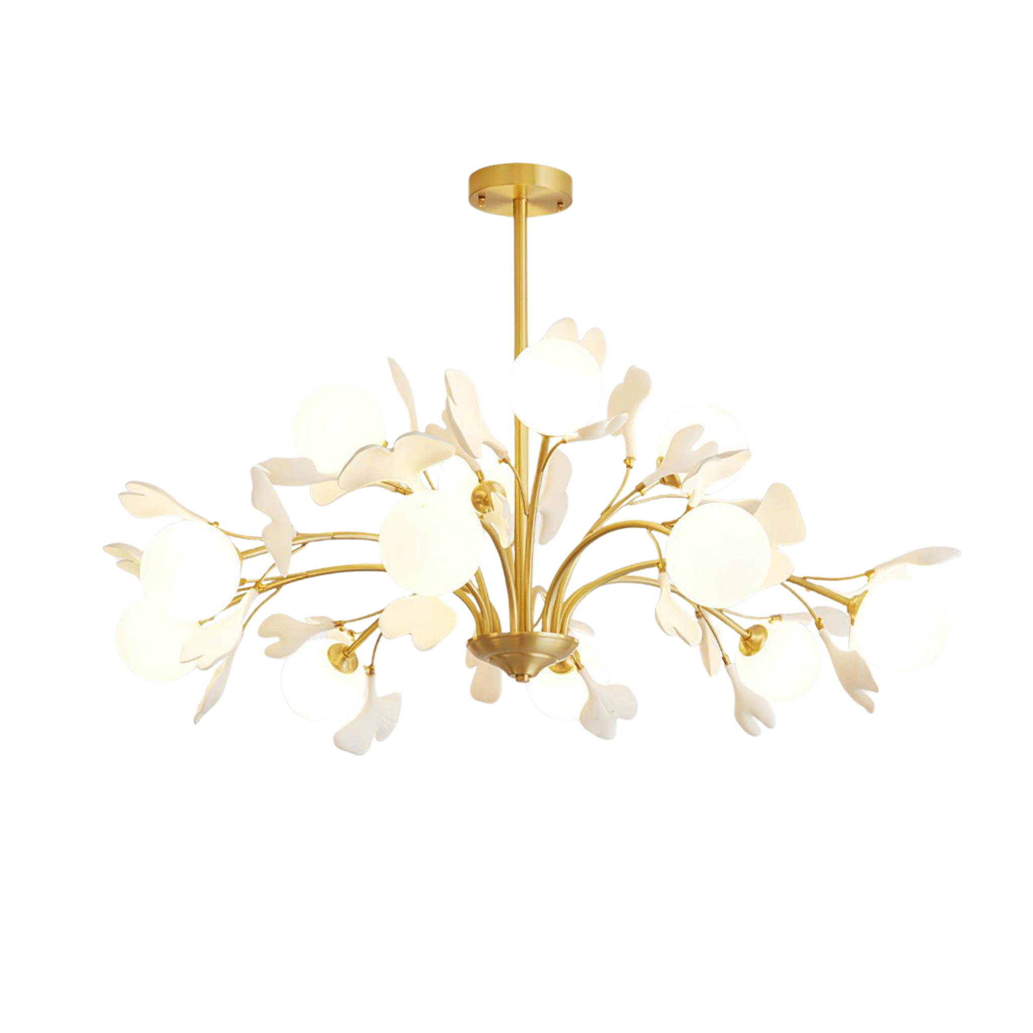 Kronleuchter Ginkgo Keramik, Design Deckenleuchte Messing 6–12 Flammig